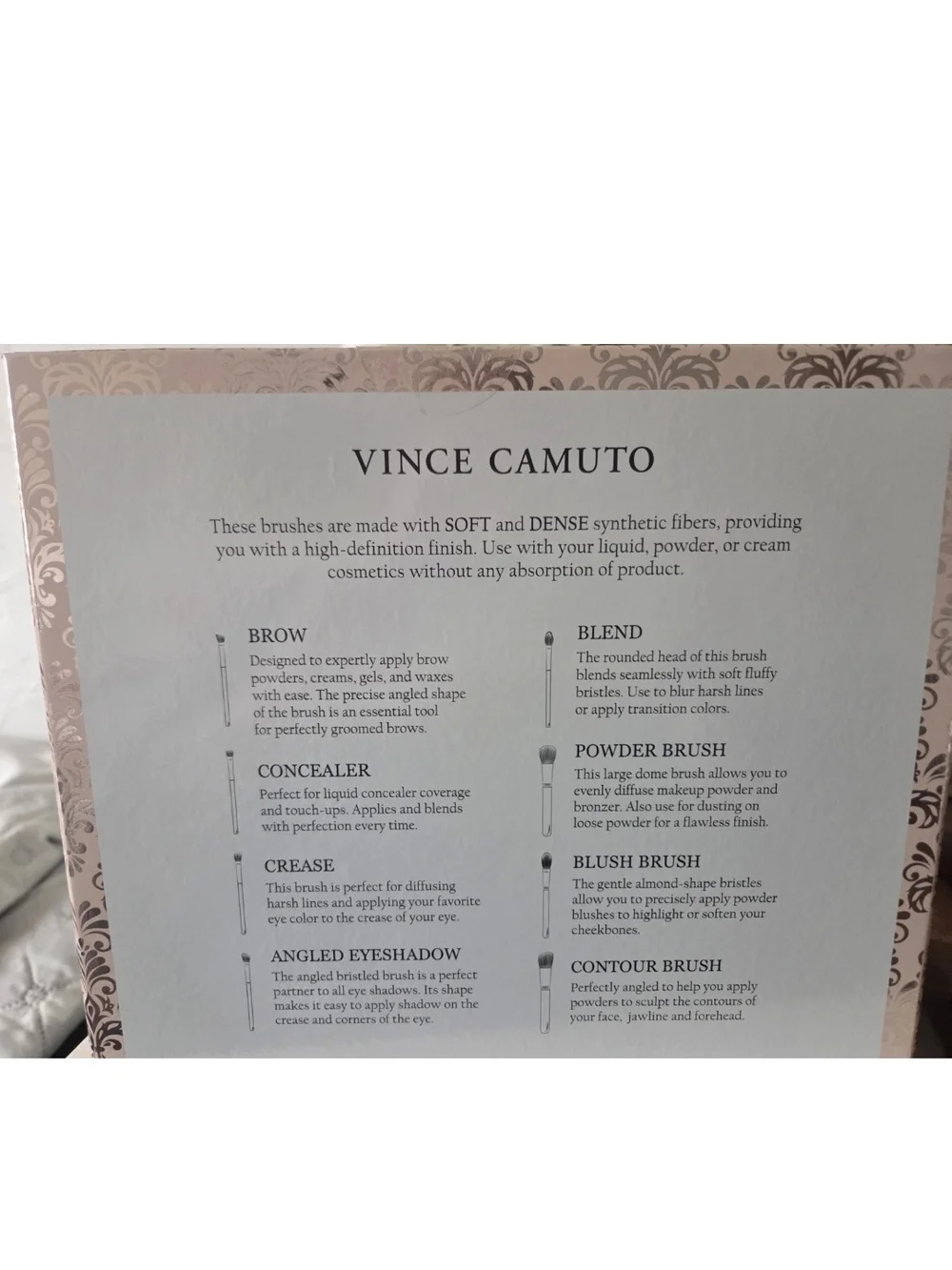 Vince Camuto Metallic Rose Gold Makeup Brush Set with Matching Case